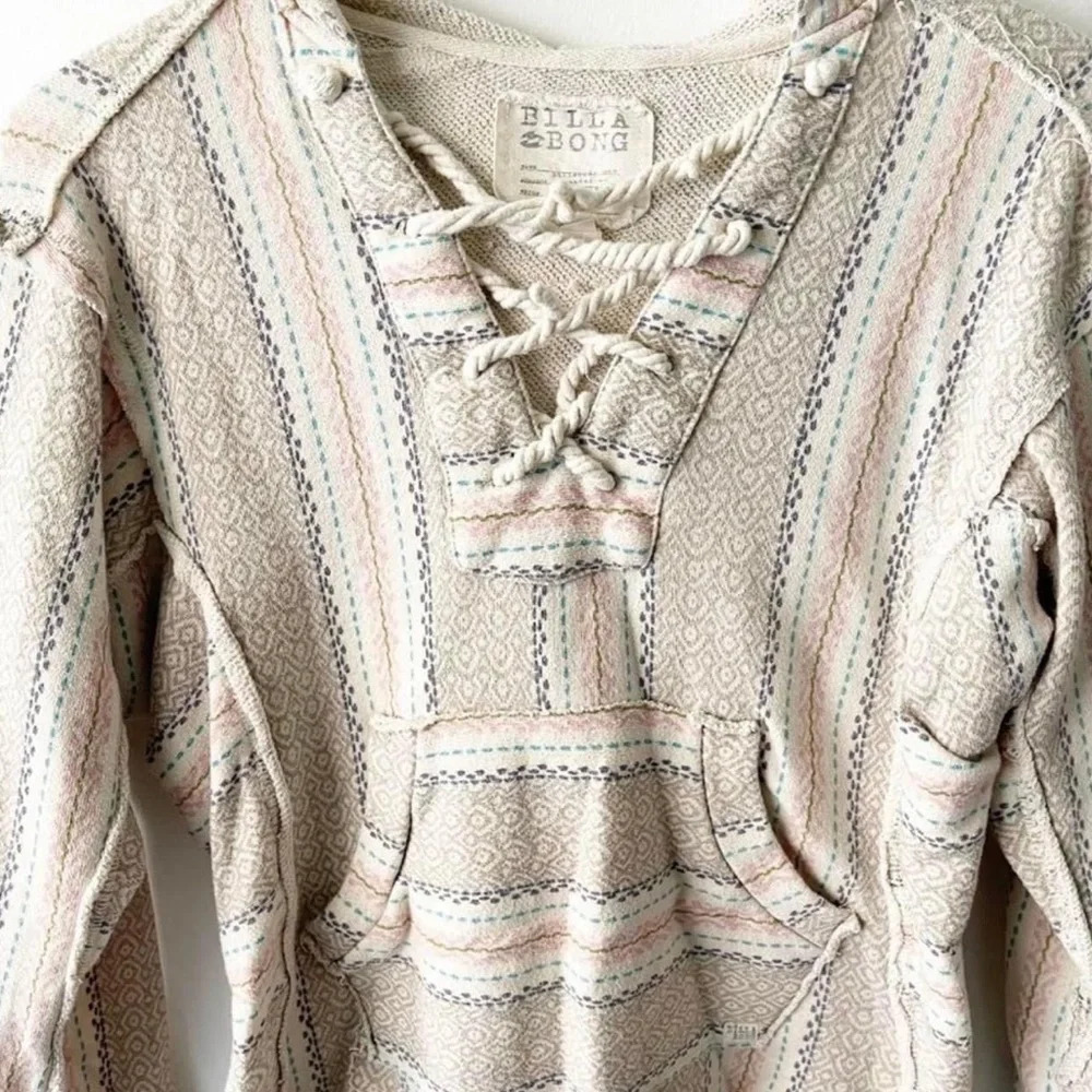 Billabong Lace Up Baja Hippie Hoodie Sweatshirt Beach Rasta Lounge Size XSMALL - Picture 2 of 3